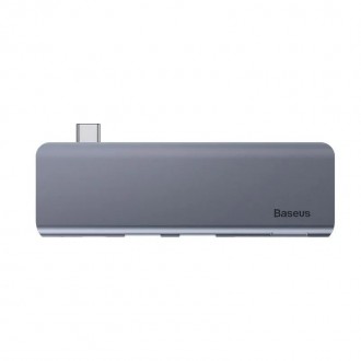 Baseus CAHUB-K0G Harmonica 5v1 Dokovací stanice USB-C/2xUSB 3.0, 1xUSB-C, 2xTF/SD Grey