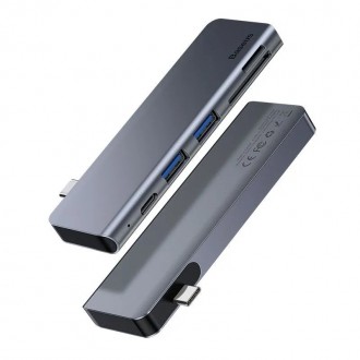 Baseus CAHUB-K0G Harmonica 5v1 Dokovací stanice USB-C/2xUSB 3.0, 1xUSB-C, 2xTF/SD Grey