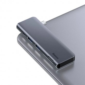 Baseus CAHUB-K0G Harmonica 5v1 Dokovací stanice USB-C/2xUSB 3.0, 1xUSB-C, 2xTF/SD Grey