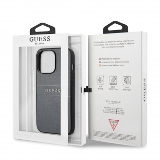 Guess PU Leather Saffiano Zadní Kryt pro iPhone 13 Pro Grey (GUHCP13LPSASBGR)