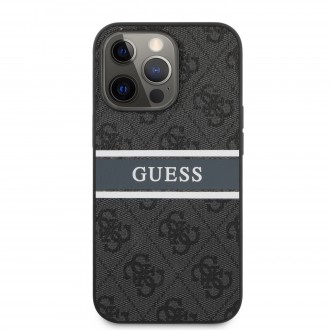 Guess PU 4G Printed Stripe Zadní Kryt pro iPhone 13 Pro Max Grey (GUHCP13X4GDGR)