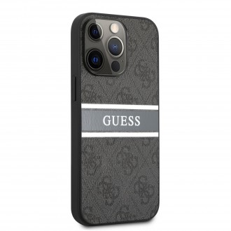 Guess PU 4G Printed Stripe Zadní Kryt pro iPhone 13 Pro Max Grey (GUHCP13X4GDGR)