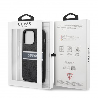 Guess PU 4G Printed Stripe Zadní Kryt pro iPhone 13 Pro Max Grey (GUHCP13X4GDGR)