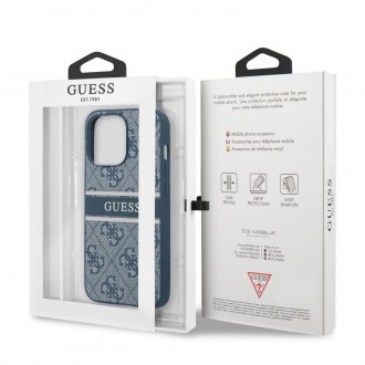Guess PU 4G Printed Stripe Zadní Kryt pro iPhone 13 Pro Max Blue (GUHCP13X4GDBL)