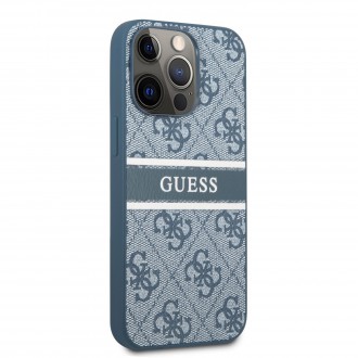 Guess PU 4G Printed Stripe Zadní Kryt pro iPhone 13 Pro Max Blue (GUHCP13X4GDBL)