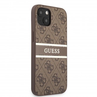 Guess PU 4G Printed Stripe Zadní Kryt pro iPhone 13 Mini Brown (GUHCP13S4GDBR)