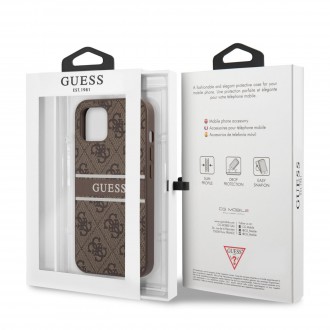 Guess PU 4G Printed Stripe Zadní Kryt pro iPhone 13 Mini Brown (GUHCP13S4GDBR)