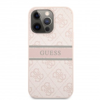Guess PU 4G Printed Stripe Zadní Kryt pro iPhone 13 Pro Max Pink (GUHCP13X4GDPI)
