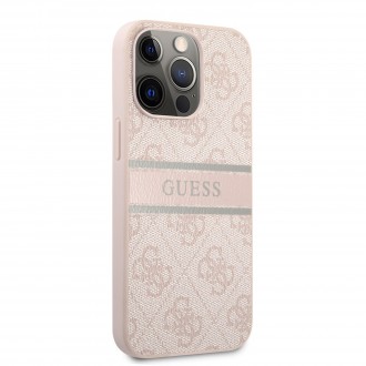 Guess PU 4G Printed Stripe Zadní Kryt pro iPhone 13 Pro Max Pink (GUHCP13X4GDPI)