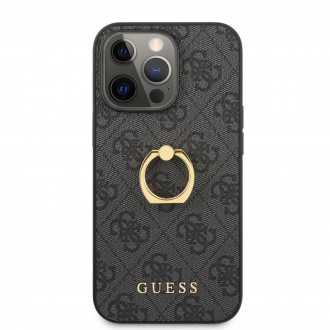 Guess PU 4G Ring Zadní Kryt pro iPhone 13 Pro Max Grey (GUHCP13X4GMRGR)