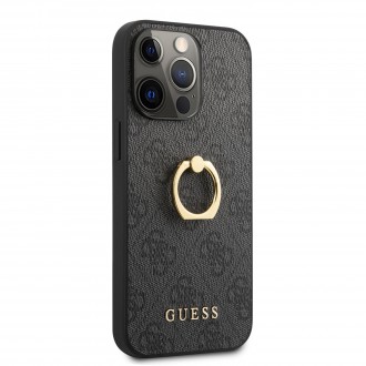 Guess PU 4G Ring Zadní Kryt pro iPhone 13 Pro Max Grey (GUHCP13X4GMRGR)