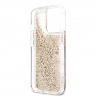 Guess TPU Big 4G Liquid Glitter Gold Zadní Kryt pro iPhone 13 Pro Transparent (GUHCP13LLG4GGO)