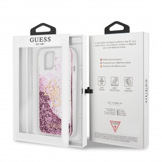 Guess TPU Big 4G Liquid Glitter Pink Zadní Kryt pro iPhone 13 mini Transparent (GUHCP13SLG4GPI)