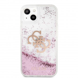 Guess TPU Big 4G Liquid Glitter Pink Zadní Kryt pro iPhone 13 mini Transparent (GUHCP13SLG4GPI)
