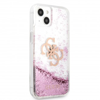 Guess TPU Big 4G Liquid Glitter Pink Zadní Kryt pro iPhone 13 mini Transparent (GUHCP13SLG4GPI)