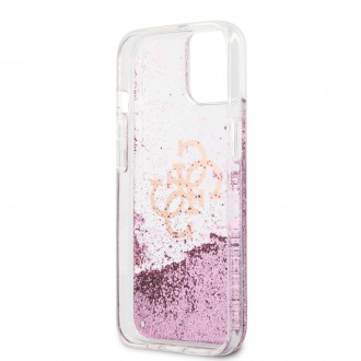Guess TPU Big 4G Liquid Glitter Pink Zadní Kryt pro iPhone 13 mini Transparent (GUHCP13SLG4GPI)