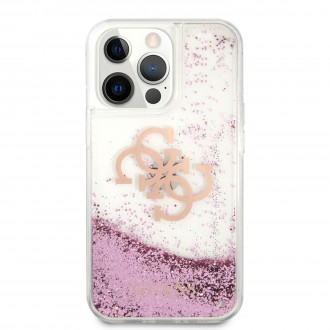 Guess TPU Big 4G Liquid Glitter Pink Zadní Kryt pro iPhone 13 Pro Transparent (GUHCP13LLG4GPI)