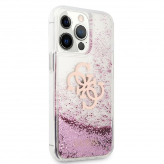 Guess TPU Big 4G Liquid Glitter Pink Zadní Kryt pro iPhone 13 Pro Transparent (GUHCP13LLG4GPI)