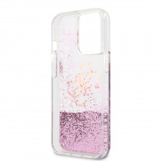 Guess TPU Big 4G Liquid Glitter Pink Zadní Kryt pro iPhone 13 Pro Transparent (GUHCP13LLG4GPI)