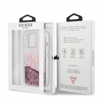 Guess TPU Big 4G Liquid Glitter Pink Zadní Kryt pro iPhone 13 Pro Transparent (GUHCP13LLG4GPI)