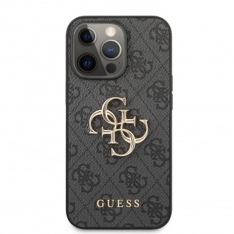 Guess PU 4G Metal Logo Zadní Kryt pro iPhone 13 Pro Grey (GUHCP13L4GMGGR)