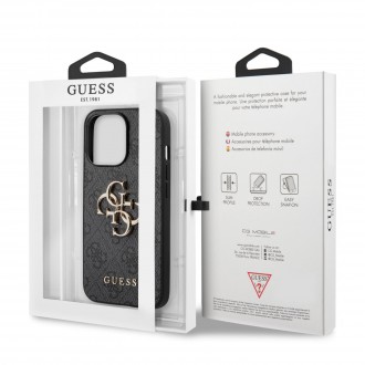 Guess PU 4G Metal Logo Zadní Kryt pro iPhone 13 Pro Grey (GUHCP13L4GMGGR)