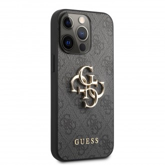 Guess PU 4G Metal Logo Zadní Kryt pro iPhone 13 Pro Max Grey (GUHCP13X4GMGGR)