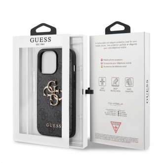 Guess PU 4G Metal Logo Zadní Kryt pro iPhone 13 Pro Max Grey (GUHCP13X4GMGGR)