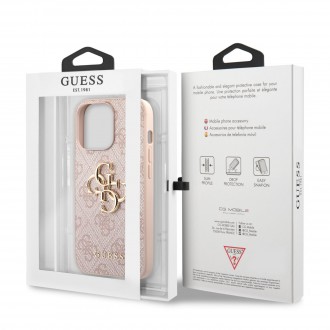 Guess PU 4G Metal Logo Zadní Kryt pro iPhone 13 Pro Max Pink (GUHCP13X4GMGPI)