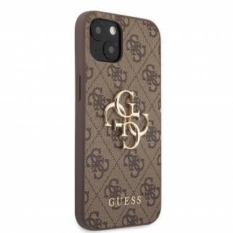 Guess PU 4G Metal Logo Zadní Kryt pro iPhone 13 mini Brown (GUHCP13S4GMGBR)