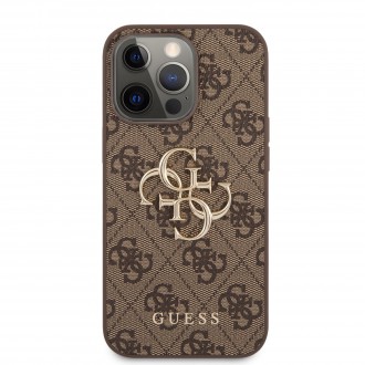Guess PU 4G Metal Logo Zadní Kryt pro iPhone 13 Pro Max Brown (GUHCP13X4GMGBR)