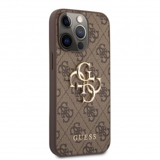 Guess PU 4G Metal Logo Zadní Kryt pro iPhone 13 Pro Max Brown (GUHCP13X4GMGBR)