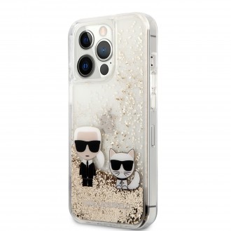 Karl Lagerfeld Liquid Glitter Karl and Choupette Kryt pro iPhone 13 Pro Gold (KLHCP13LGKCD)