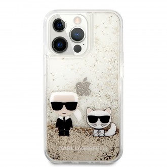 Karl Lagerfeld Liquid Glitter Karl and Choupette Kryt pro iPhone 13 Pro Gold (KLHCP13LGKCD)