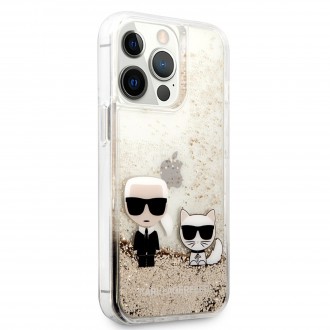 Karl Lagerfeld Liquid Glitter Karl and Choupette Kryt pro iPhone 13 Pro Gold (KLHCP13LGKCD)