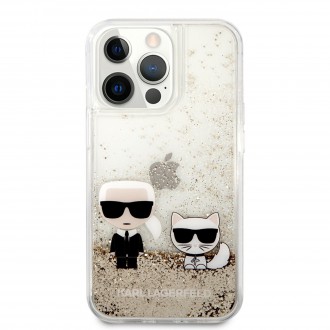 Karl Lagerfeld Liquid Glitter Karl and Choupette Kryt pro iPhone 13 Pro Max Gold (KLHCP13XGKCD)