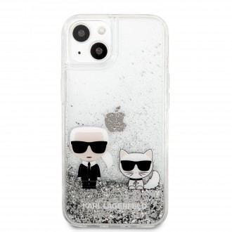 Karl Lagerfeld Liquid Glitter Karl and Choupette Kryt pro iPhone 13 mini Silver (KLHCP13SGKCS)