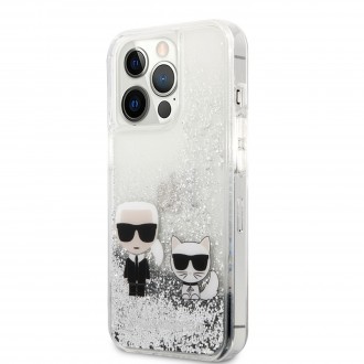 Karl Lagerfeld Liquid Glitter Karl and Choupette Kryt pro iPhone 13 Pro Max Silver (KLHCP13XGKCS)