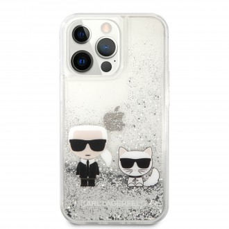 Karl Lagerfeld Liquid Glitter Karl and Choupette Kryt pro iPhone 13 Pro Max Silver (KLHCP13XGKCS)