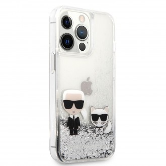 Karl Lagerfeld Liquid Glitter Karl and Choupette Kryt pro iPhone 13 Pro Max Silver (KLHCP13XGKCS)