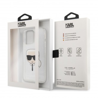 Karl Lagerfeld TPU Full Glitter Karl Head Kryt pro iPhone 13 Pro Silver (KLHCP13LKHTUGLS)