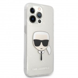 Karl Lagerfeld TPU Full Glitter Karl Head Kryt pro iPhone 13 Pro Silver (KLHCP13LKHTUGLS)