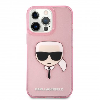 Karl Lagerfeld TPU Full Glitter Karl Head Kryt pro iPhone 13 Pro Pink (KLHCP13LKHTUGLP)