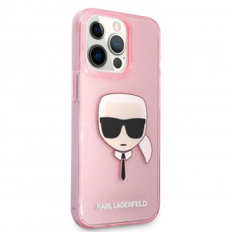 Karl Lagerfeld TPU Full Glitter Karl Head Kryt pro iPhone 13 Pro Pink (KLHCP13LKHTUGLP)