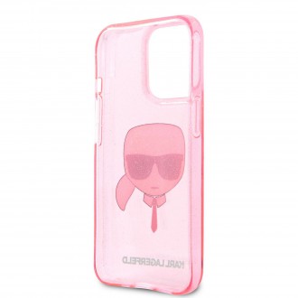 Karl Lagerfeld TPU Full Glitter Karl Head Kryt pro iPhone 13 Pro Pink (KLHCP13LKHTUGLP)