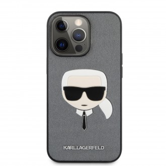 Karl Lagerfeld PU Saffiano Karl Head Kryt pro iPhone 13 Pro Silver (KLHCP13LSAKHSL)
