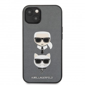 Karl Lagerfeld PU Saffiano Karl and Choupette Heads Kryt pro iPhone 13 mini Silver (KLHCP13SSAKICKCSL)