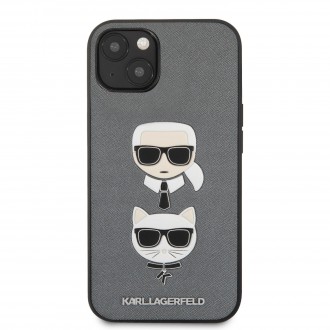 Karl Lagerfeld PU Saffiano Karl and Choupette Heads Kryt pro iPhone 13 Silver (KLHCP13MSAKICKCSL)