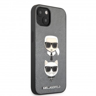 Karl Lagerfeld PU Saffiano Karl and Choupette Heads Kryt pro iPhone 13 Silver (KLHCP13MSAKICKCSL)