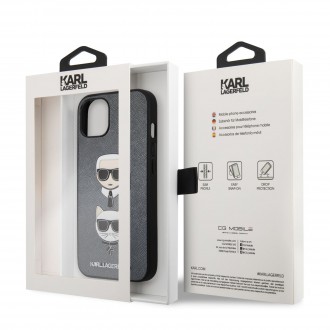 Karl Lagerfeld PU Saffiano Karl and Choupette Heads Kryt pro iPhone 13 Silver (KLHCP13MSAKICKCSL)